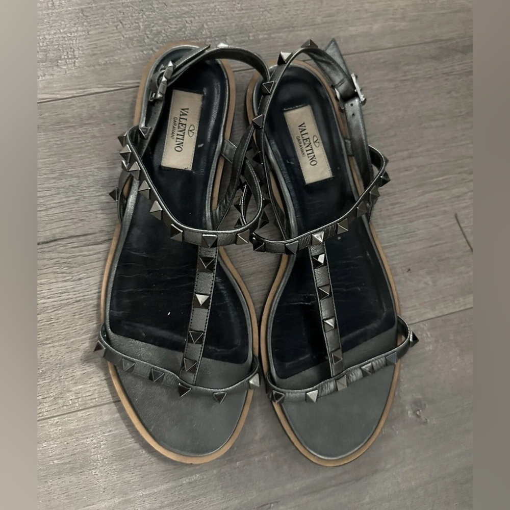 Valentino Black Studded Leather Sandals